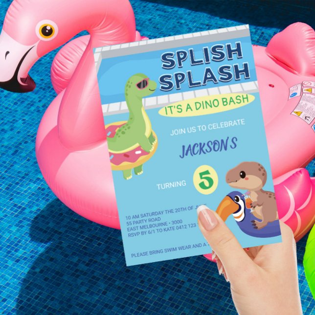 Splish Splash Dino Pool Party Birthday Invitation (Creator Uploaded)