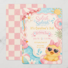 Splish Splash Duck Pool Birthday Invitation | Pink