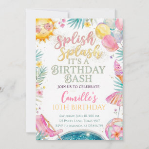 Splish Splash Girl summer Birthday Invitation
