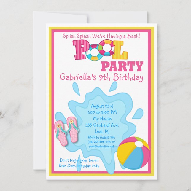 Splish Splash Girls Pool party Invitation (Front)