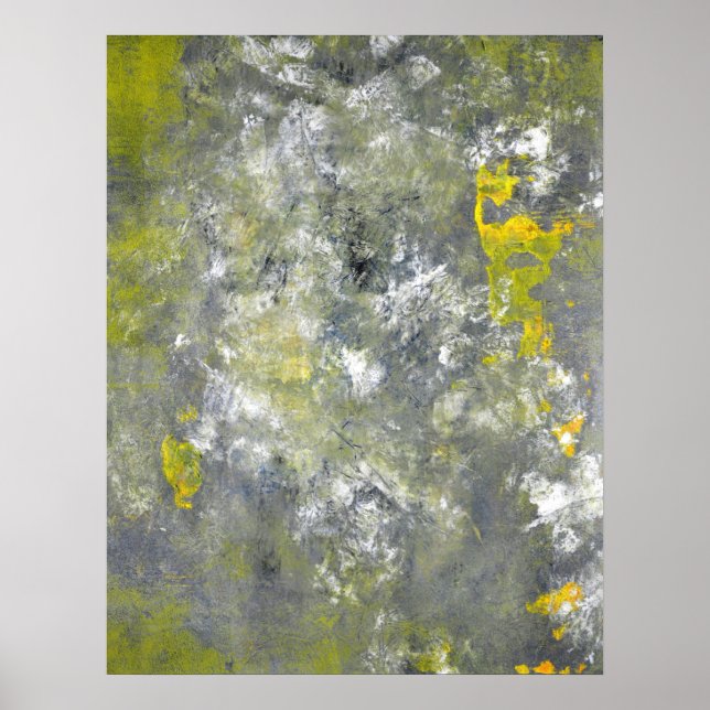 'Splish, Splash' Grey and Yellow Abstract Art Poster (Front)