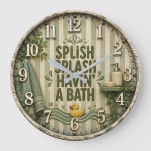 Splish Splash Havin' a Bath Farmhouse Bathroom Large Clock