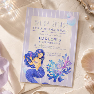 Splish Splash It’s a Mermaid Bash First Birthday Invitation