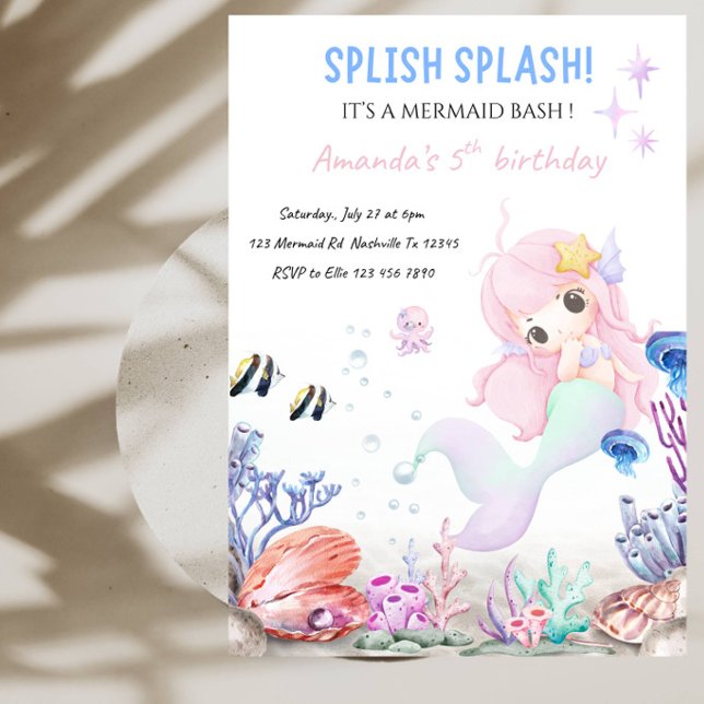 Splish Splash It's a Mermaid Bash Birthday Party Invitation (Creator Uploaded)