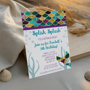 Splish, Splash, it's a Mermaid Bash Birthday Party Invitation