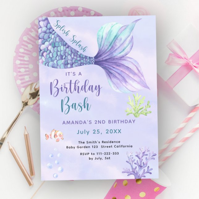 Splish Splash it's Birthday Bash Mermaid birthday Invitation (Creator Uploaded)