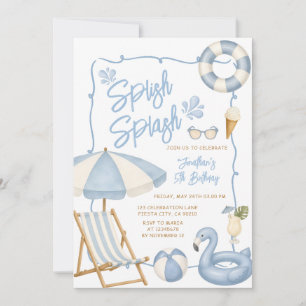 Splish Splash Kid's Birthday Summer Pool Party Invitation