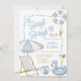 Splish Splash Kid's Birthday Summer Pool Party Invitation