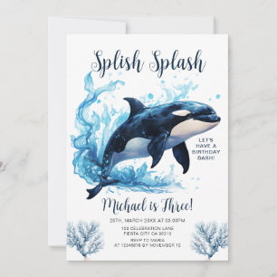 Splish Splash Killer Whale Boy Ocean Sea Birthday Invitation