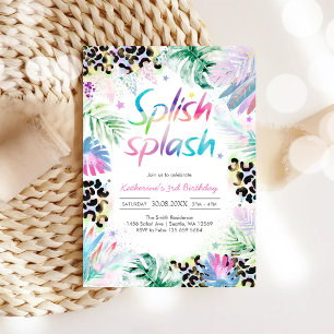 Splish Splash Leopard Party Birthday Invitation
