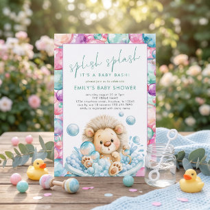 Splish Splash Lion Bubbles Baby Shower Invitation