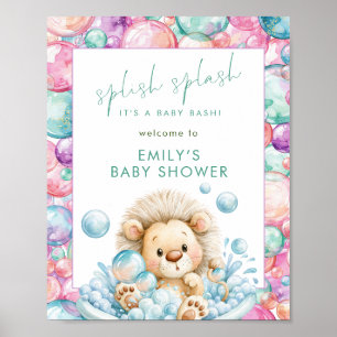 Splish Splash Lion Printable Welcome Baby Shower  Poster