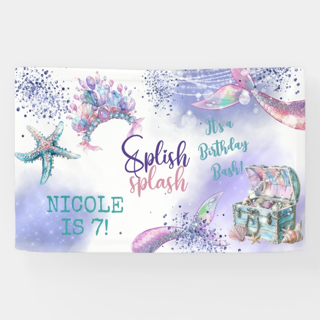 Splish splash magic mermaid birthday bash banner (Horizontal)
