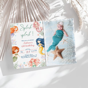 Splish Splash Mermaid 6th Birthday Invitation