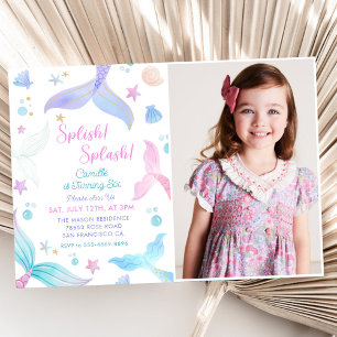 Splish Splash Mermaid 6th Birthday Party Photo Invitation
