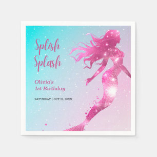 Splish Splash Mermaid Baby Girl 1st Birthday Napkin
