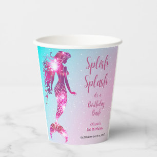 Splish Splash Mermaid Baby Girl 1st Birthday  Paper Cups