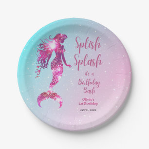 Splish Splash Mermaid Baby Girl 1st Birthday  Paper Plate