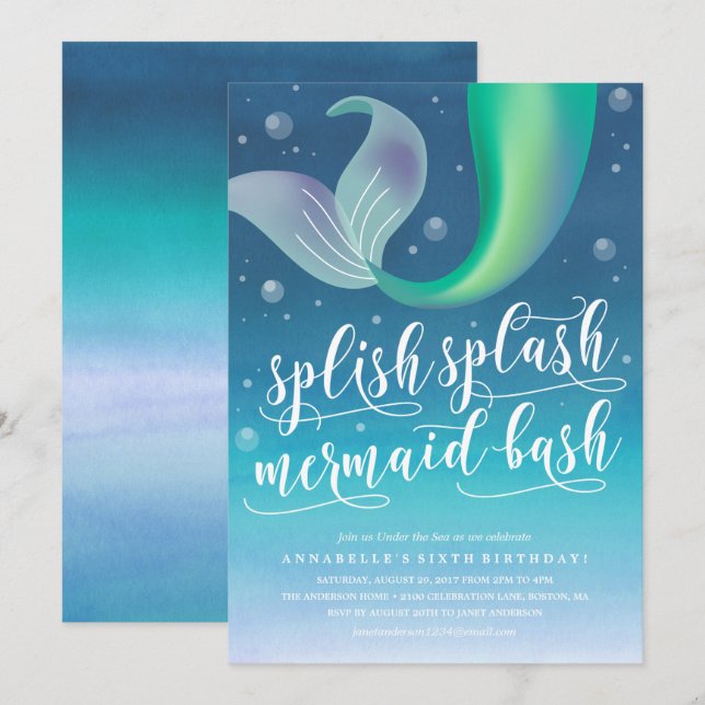 Splish Splash Mermaid Bash Birthday Invitation (Front/Back)