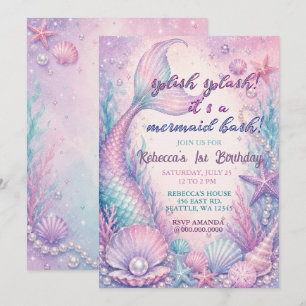 Splish Splash Mermaid Bash Birthday Party Invitation