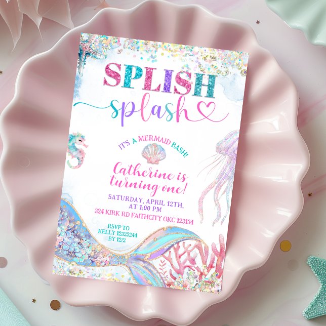 Splish Splash mermaid bash girl birthday invitatio Invitation (Creator Uploaded)