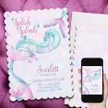 Splish Splash Mermaid Bash Girl Birthday Party Invitation<br><div class="desc">Splish Splash it's a Mermaid Bash. Pretty mermaid themed girl's birthday invitation in pink, purple and green pastel watercolor. It is lettered with Splish Splash it's a mermaid bash and decorated with mermaid tails, splashes, waves, mermaid scales and ocean bubbles. Perfect for a summer pool party, beach party, mermaid, girly...</div>