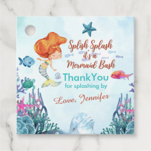 Splish Splash Mermaid Bash Orange Girls Thank You Favour Tags