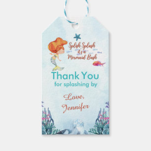 Splish Splash Mermaid Bash Orange Girls Thank You Gift Tags