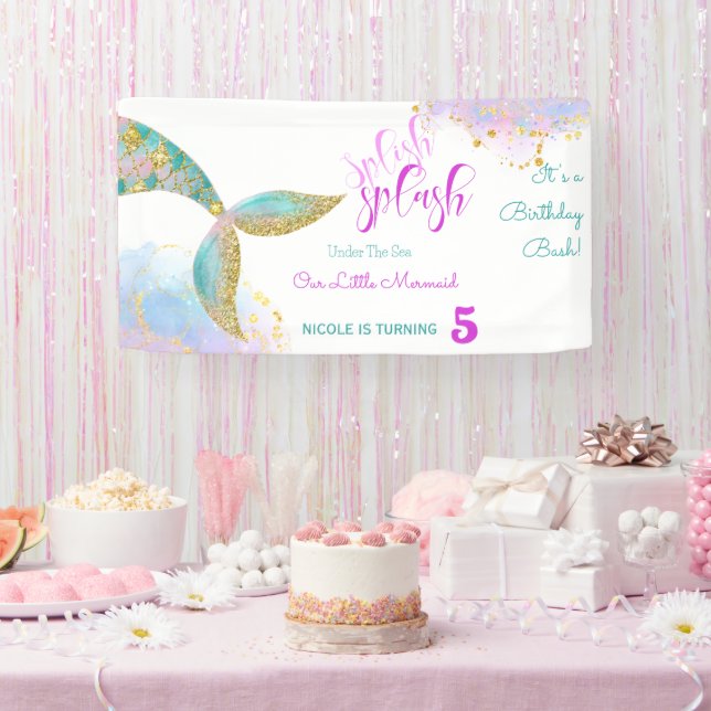 Splish splash mermaid birthday bash banner (Party)