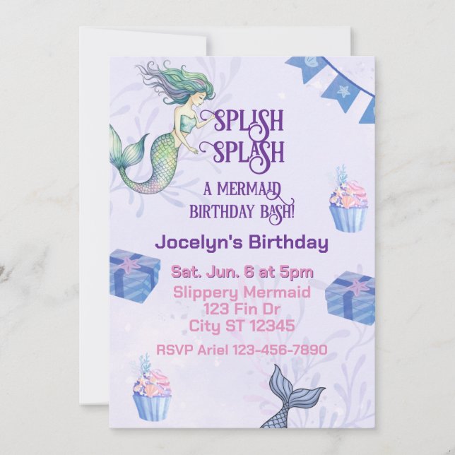 Splish Splash Mermaid Birthday Bash Invitation (Front)