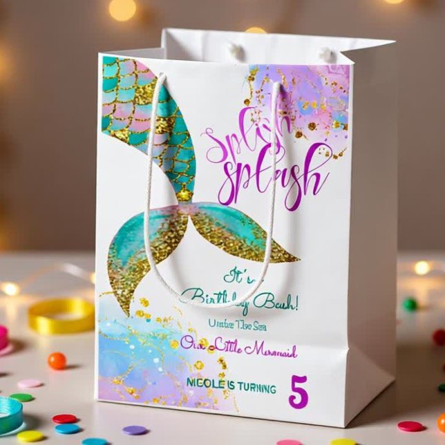Splish splash mermaid birthday bash medium gift bag (Creator Uploaded)