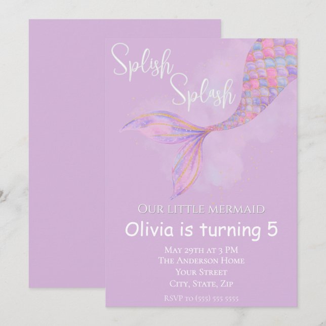 Splish Splash Mermaid Birthday Invitation (Front/Back)