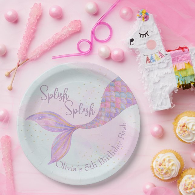 Splish Splash Mermaid Birthday Paper Plates (Party)