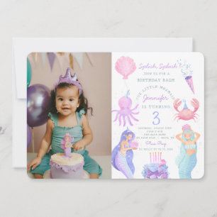 Splish Splash Mermaid Birthday Photo  Invitation