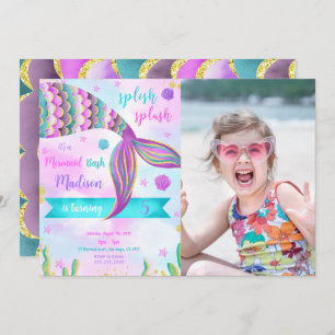 Splish Splash Mermaid Birthday Photo Invitation