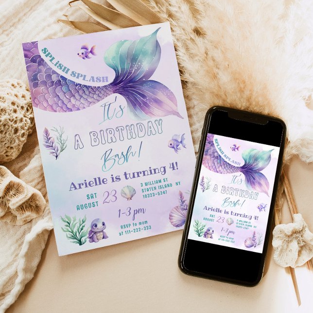 Splish Splash Mermaid birthday pool party Invitation (Creator Uploaded)