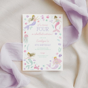 Splish Splash Mermaid Girls Birthday Purple Invitation