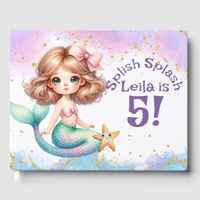 Splish Splash Mermaid Party Birthday Guest Book (Front)