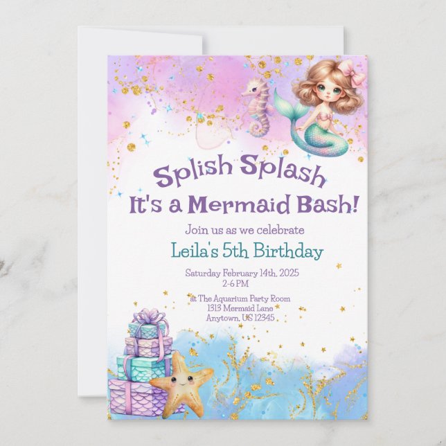 Splish Splash Mermaid Party Invitation (Front)
