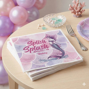 Splish Splash Mermaid Pool Party Birthday  Napkin