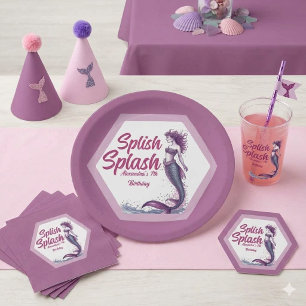 Splish Splash Mermaid Pool Party Birthday  Paper Plate
