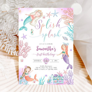 Splish Splash Mermaid Under The Sea Birthday Invitation