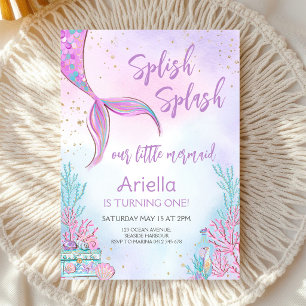 Splish Splash Mermaid Under the Sea Birthday Invitation