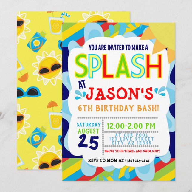 Splish Splash Park Party Summer Boy's Birthday Invitation (Front/Back)