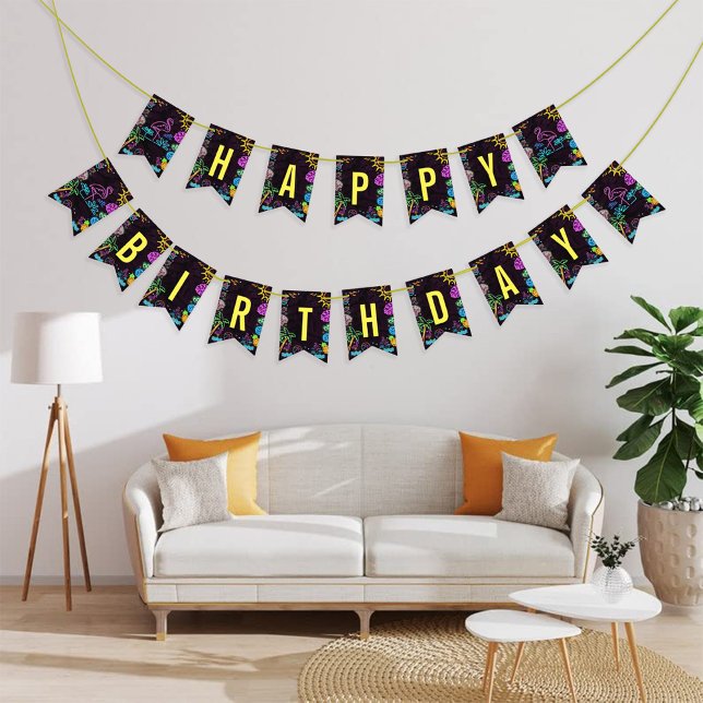 Splish Splash Party Glow Party bunting banner (Pool Party Neon Glow)