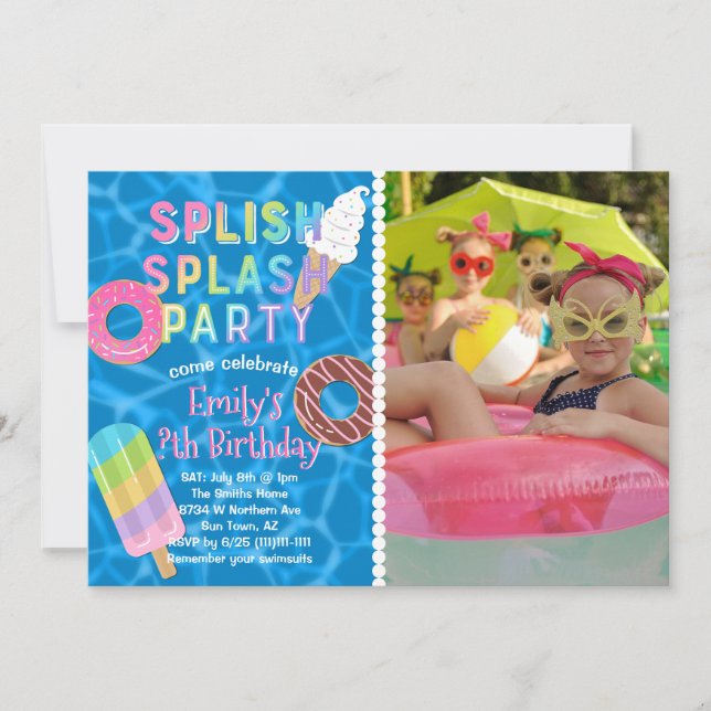 Splish Splash Party l Pool Birthday l Desserts Invitation (Front)