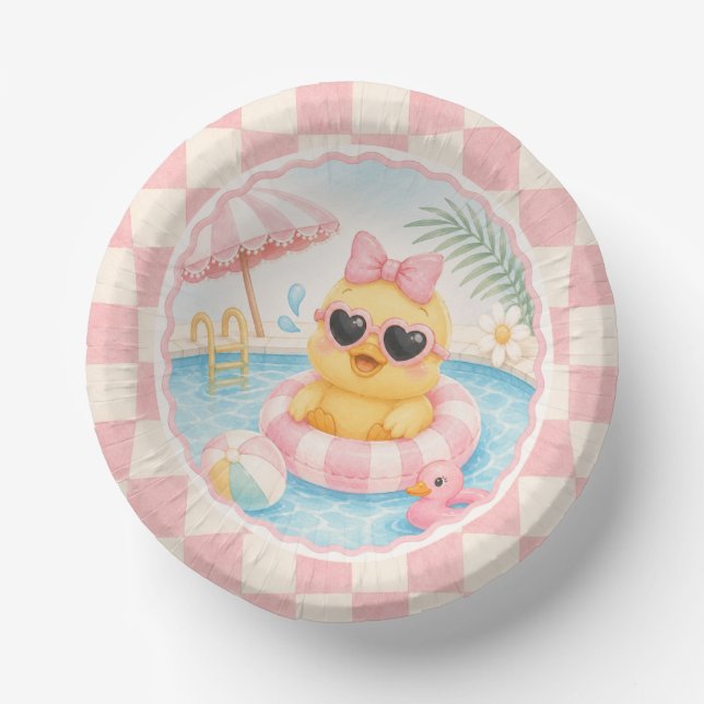 Splish Splash Pink Duck Pool Party Paper Plates  (Front)