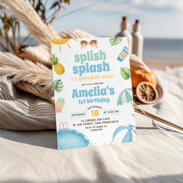 Splish Splash Pool Party 1st Birthday Invite (Creator Uploaded)