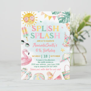 Splish Splash Pool Party Bash Girl Pink Birthday Invitation