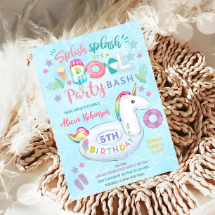 Splish Splash Pool Party Bash Mermaid Birthday Invitation